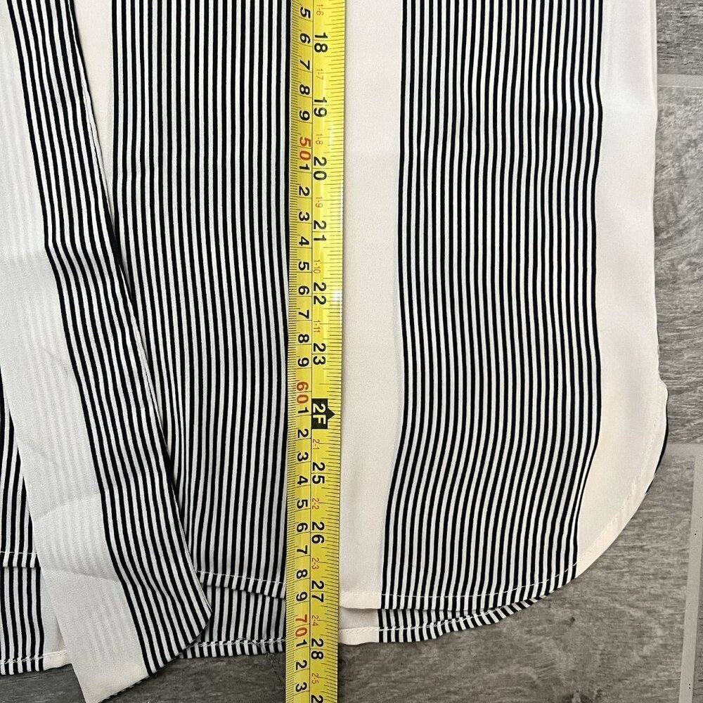 LOFT Women's Tie Neck Blouse Long Sleeve Cream Black Stripes Size Large Career - Picture 7 of 7